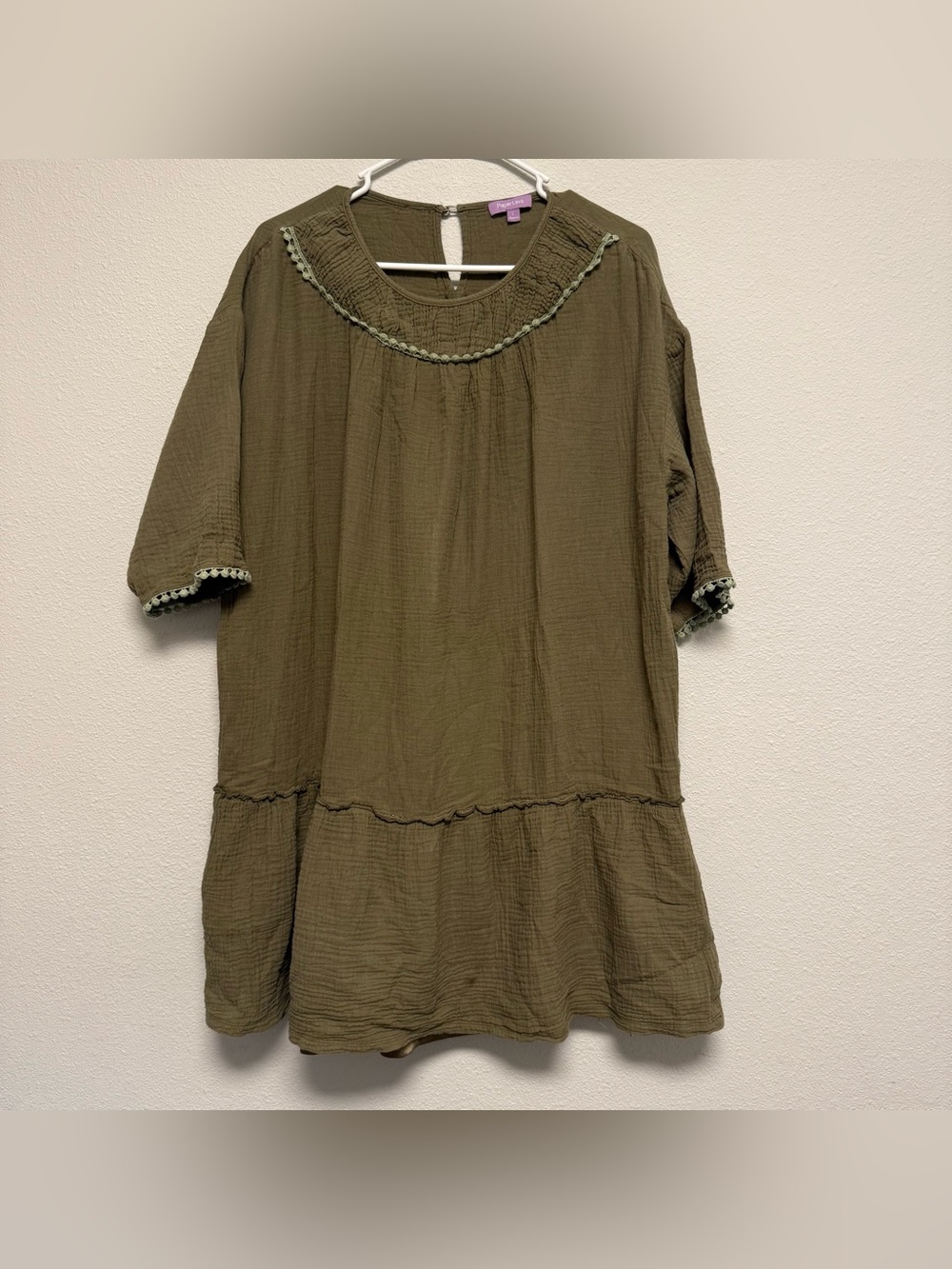 Olive Green Dress with Crochet Trim